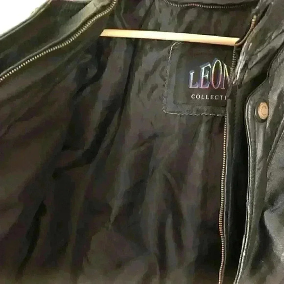 Leoni Black Leather Bomber Biker Jacket with Sherpa Lining Labeled Men's M - Picture 8 of 13